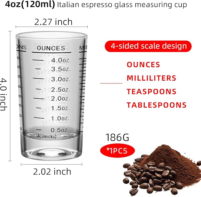 1Pc Shot Glass Measuring Cup, 4 Ounce Heavy Base Jigger, Espresso Shot Glasses, Liquid Cup, Round Shot Glasses, Small Cups for Vodka, Whiskey, Tequila, Espresso, Liquor (1, Black)