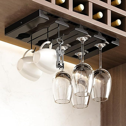 Wine Glass Rack, Hanging Wine Glasses Storage Hanger Organizer, Under Cabinet Wine Glass Rack, Industrial Wine Glass Rack, For Living Room, Dining Room, Kitchen (Color : Black)