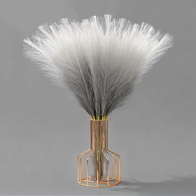 TORONTOKYO Gradient Grey Pampas Grass Decor, 50Pcs 21.6 inch Artificial Faux Pompas Grass Small Fluffy Arrangement for Wedding Boho Home Decor Vase Filler