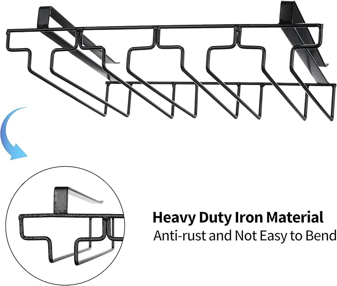 Wine Glass Rack Under Cabinet Drilling Free No Screw Steamware Holder Under Shelf Metal Wine Glasses Holders 304 Stainless Steel Hanger Storage Organizer Hanging Glass Fit for Bar Kitchen 4 Rows Black