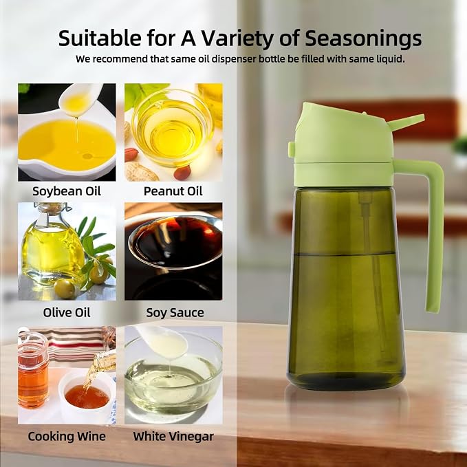 Aovdy 16oz/470ml Olive Oil Dispenser Bottle for Kitchen Gadgets and Air Fryer Accessories - Olive Oil Sprayer for Cooking - Light-Blocking Dark Green