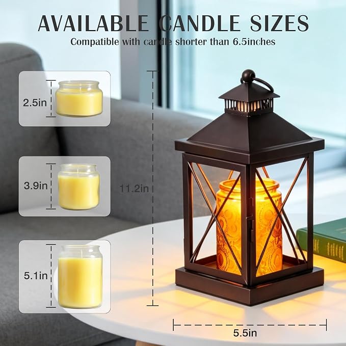 Candle Warmer Lamp with Timer,Dimmable Farmhouse Candle Lamp Warmer,Fully Enclosed and Hanging Up Designed Candle Warmer Vintage Lantern Lamp,Compatible with 3 Wick Candles Jars - Coffee