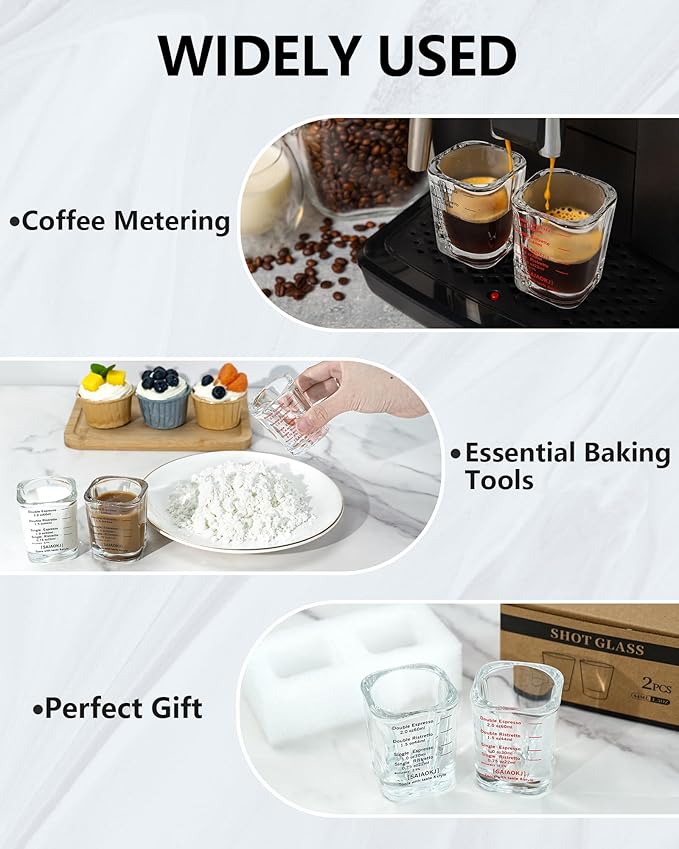 Shot Glasses Measuring Cup Set 2PACK Espresso Shot Glasses Liquid Heavy Glass 2oz/60ml(Black)