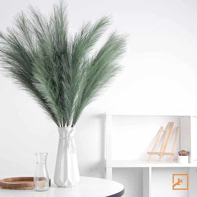 ZIFTY 7-Pcs 38"/3.1FT Faux Pampas Grass Large Tall Fluffy Artificial Fake Flower Boho Decor Bulrush Reed Grass for Vase Filler Farmhouse Home Wedding Decor (Green)
