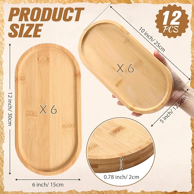 Geetery 12 Pcs Wood Serving Trays 10 and 12 Inch Charcuterie Boards Oval Wooden Plates Serving Platter Cheese Dinner Plates Bulk for Dessert Snack Bread Fruit Appetizer Dishes(Bamboo Wood)