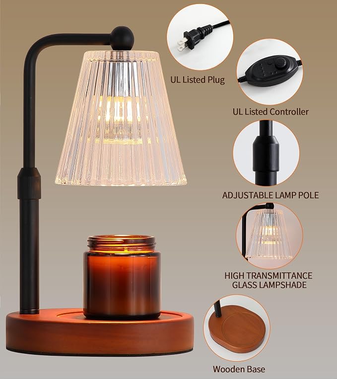 Candle Warmer Lamp with Timer, Wax Melt Warmer for Jar Candles,Candle Warmer Lamp Birthday Gifts for Women,Mothers Day Gifts,Lamp Candle Warmer HouseWarming,Height Adjustable,Dimmable,2 Bulbs
