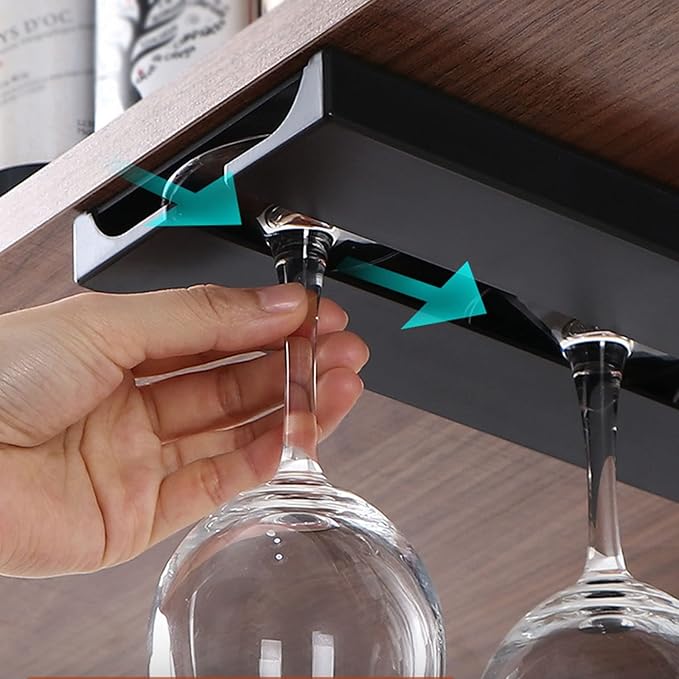 MBROS Set of 2 Punch-Free Wine Glass Rack, Under Cabinet Stemware Rack, Self Adhesive Hanging Wine Glasses Storage Hanger Organizer, for Cabinet Kitchen Bar Restaurant Black, White