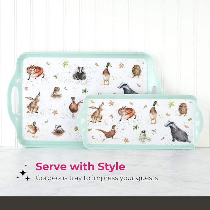 Pimpernel Wrendale Designs Collection Large Handled Tray | Serving Tray for Lunch, Coffee, or Breakfast | Made of Melamine for Indoor and Outdoor use | Measures 18.9" x 11.6" | Dishwasher Safe