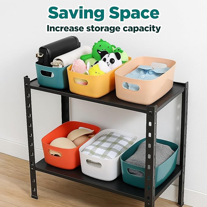 6 PCS Plastic Storage Bins – Multi-Purpose Organizer Bins with Handles for Kitchen, Bathroom, Pantry & Home Organization (White, Apricot, Dark Blue, Yellow, Light Green, Orange)