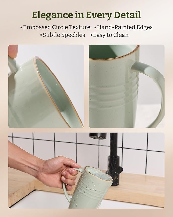 famiware Jupiter Large Coffee Mug, 20oz Coffee Mug with Lid, Ceramic Mugs Set of 2, Cup Set with Handle for Latte, Tea, Cocoa, Milk, Microwave and Dishwasher Safe, Light Blue and Light Green