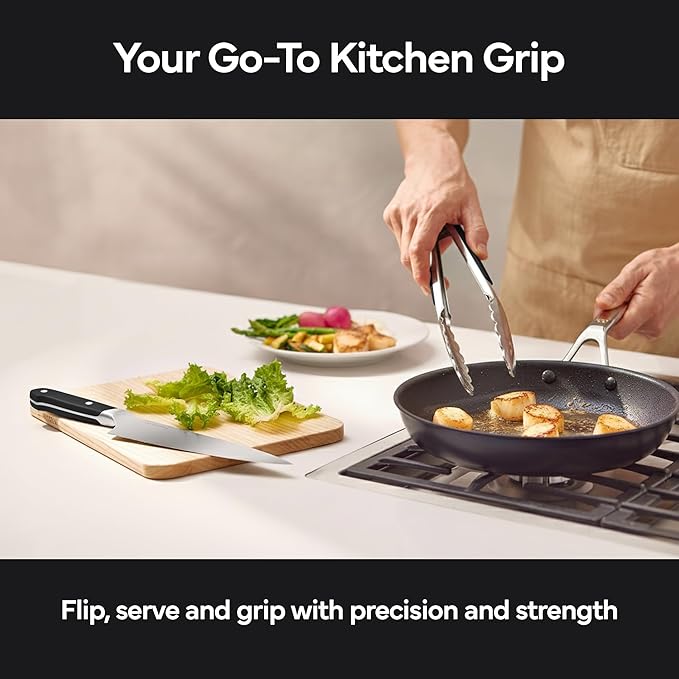 Misen Kitchen Tongs - Dishwasher Safe, Heavy Duty - Precision Stainless Steel Grilling Tool - Heat Resistant - Perfect for Serving and Air Frying - 13 Inch | Black
