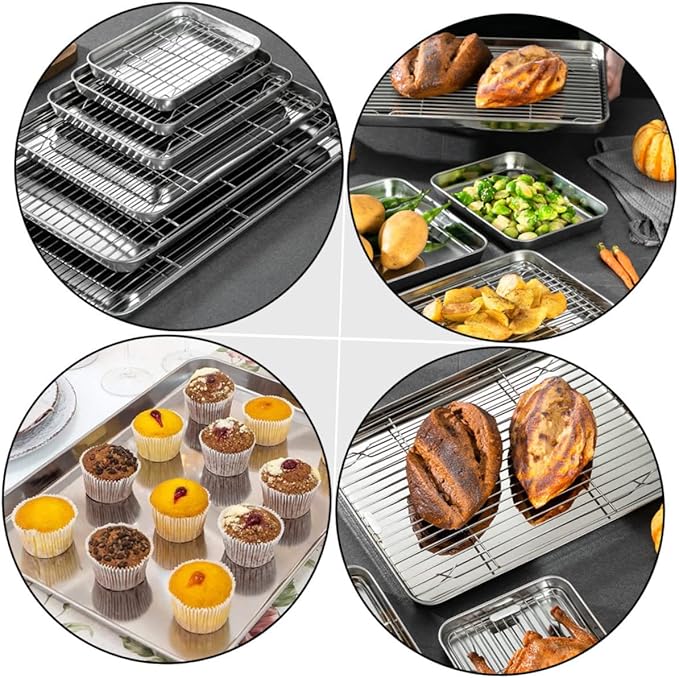 TIDTALEO Japanese Style Thickened Draining Rack Set Stainless Steel Baking Pan with Cooling Grid Tray for Baking Cooking and Food Preparation