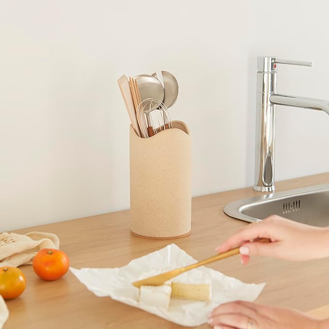 Amarcado Ceramic Utensil Holder for Kitchen Counter - Spatula Holder - Countertop Crock for Holding Utensils with Cork Bottom
