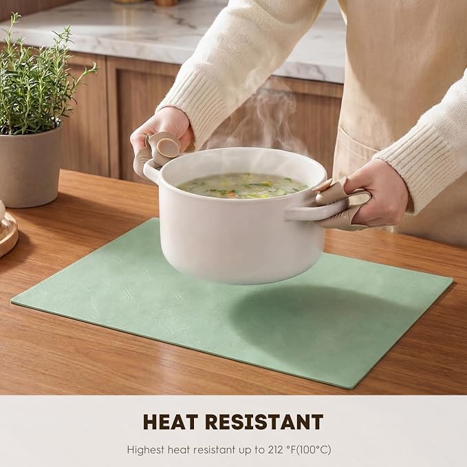 Artoid Mode Sage Faux Leather Placemats Set of 4, 12x18 Inch Waterproof Wipeable Heat Resistant Vinyl Place Mats, Reversible Table Mats for Spring Kitchen Dining Decor