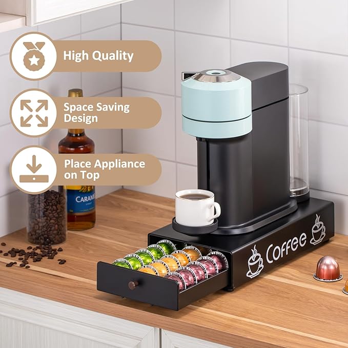 Nespresso Pod Holder Pod Drawer Cabinet Pod Storage Rack For Counter,8.3'' Wide by 16.5'' Deep by 3.5'' High (30 Pods)