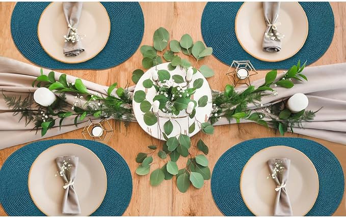 AHHFSMEI Placemats Set of 4 for Dining Table Washable Woven Non-Slip 18x12 inches Placemat Heat-Resistant Durable Table Mats for Dining Table Easy to Clean (Oval Blue, 4)
