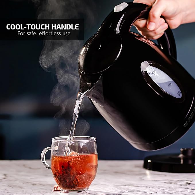 OVENTE Electric Kettle,1.7L Fast Boiling Water Heater for Coffee or Tea,BPA Free with Water Level Gauge,Auto Shut-Off,Boil-Dry Protection,Indicator Light and Removable Filter,Black KP72B,(Pack of 12)