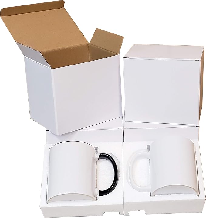 owndis Mug Set of 4 Pieces Sublimation Printable 11 oz. Ceramic Coffee/Tea Mugs, All Blank White and Black inside with Black Handle-4-Set-MIX