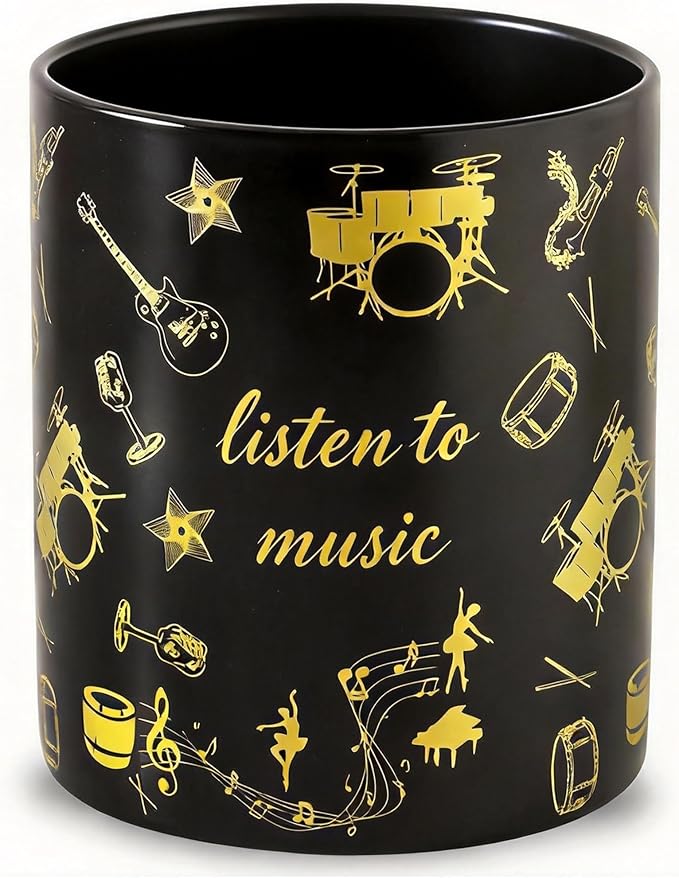 7" Music Utensil Holder, Large Kitchen Utensil Holder Organizer , Black Stable Utensil Crock Spatula Holder for Kitchen Counter Countertop Farmhouse Cooking Tools Holder（Black