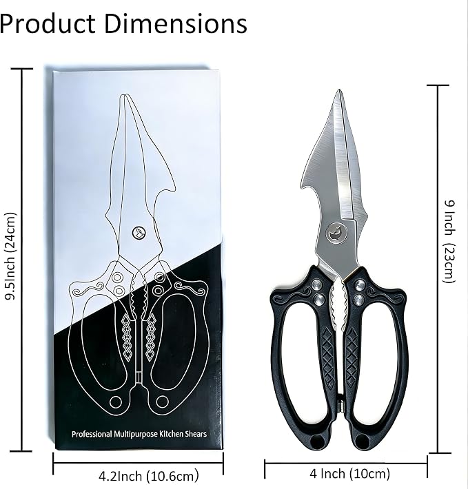 Black Heavy Duty Kitchen Shears, Stainless Steel Multipurpose Food Scissors for Chicken, Meat, Poultry & Vegetables, Sharp Kitchen Scissors for Daily Cooking