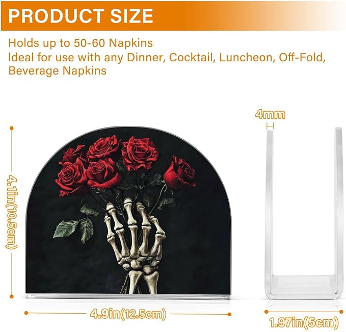 Fustylead Skeleton Hand Roses Bouquet Romantic Napkin Holder for Table Acrylic Vertical Napkin Holders for Paper Napkins Decor Napkin Dispenser for Home Party Dining Cocktail Kitchen Accessories, 2 PC
