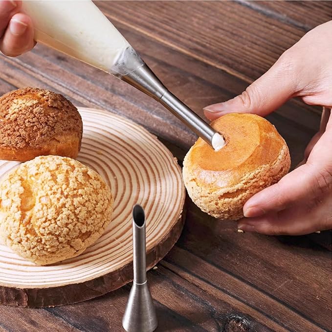 Puff Cream Filling Piping Tip 3 Pcs,Cupcake Filler Tool with 20 Disposable Pastry Bags for Filling Donuts,Cupcakes & Eclairs