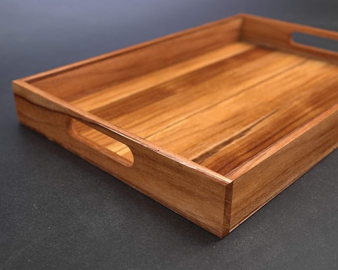 Wooden Teak Tray with Handles - Engraved First Last Names and Established Year