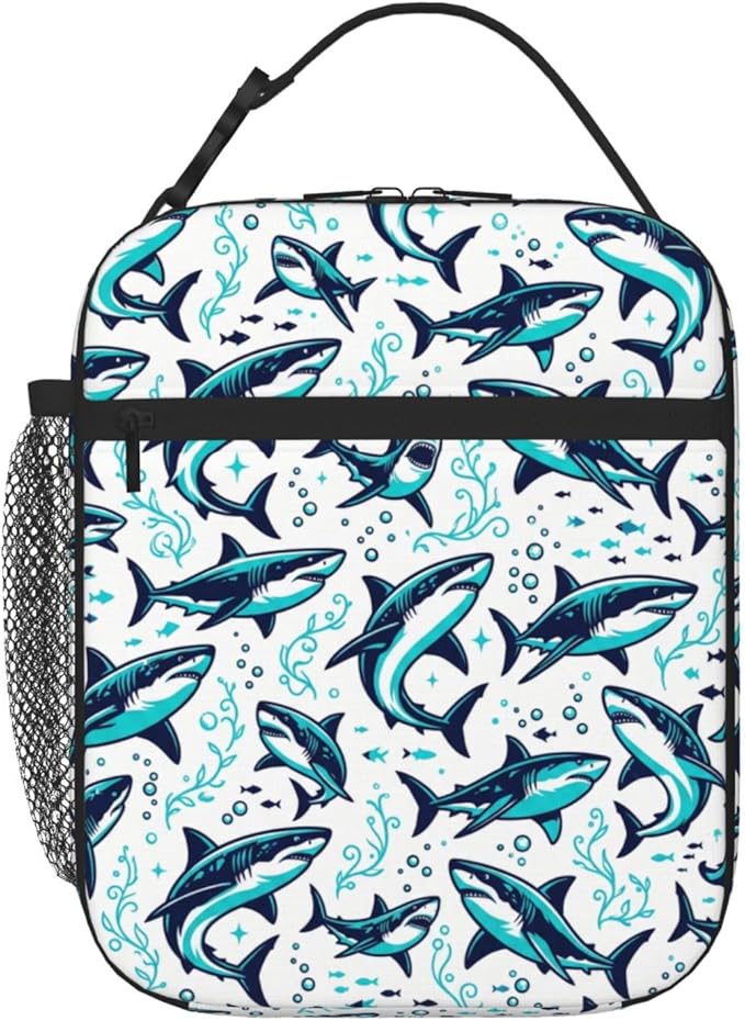 shark lunch box Reusable Insulated Lunch bag with Side Pocket, Leakproof Portable Thermal Meal Organizer for Adults, Men Women for Office, Camping & Outdoor