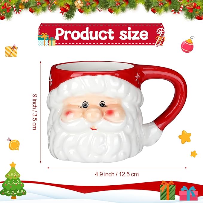 Sliner 4 Pcs Christmas Santa Coffee Mugs 11 oz Vintage Santa Claus Heads Ceramic Mug Christmas Themed Design Cup Set for Coffee Tea Hot Chocolate Xmas Holiday Gifts (Red)