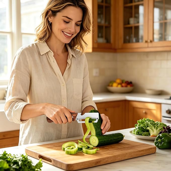 2-in-1 Premium Vegetable Peeler with Wooden Handle and Bottle Opener, Multifunctional Stainless Steel Kitchen Tool for Fruit Apple Potato Pumpkin Papaya