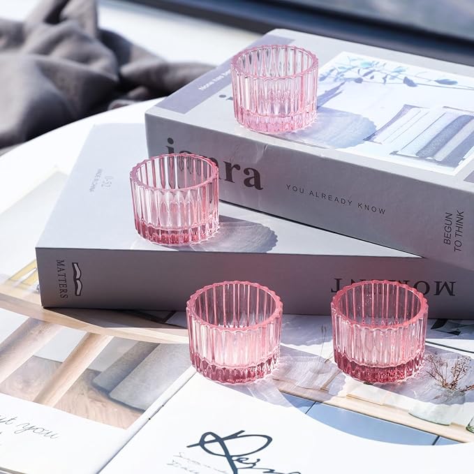 VOHO Pink Candle Holders for Girl Birthday Gifts, 12pcs Tealight Candle Holder for Centerpiece Table Decorations, Glass Candle Holder for Votive Candles & Tea Lights Candles