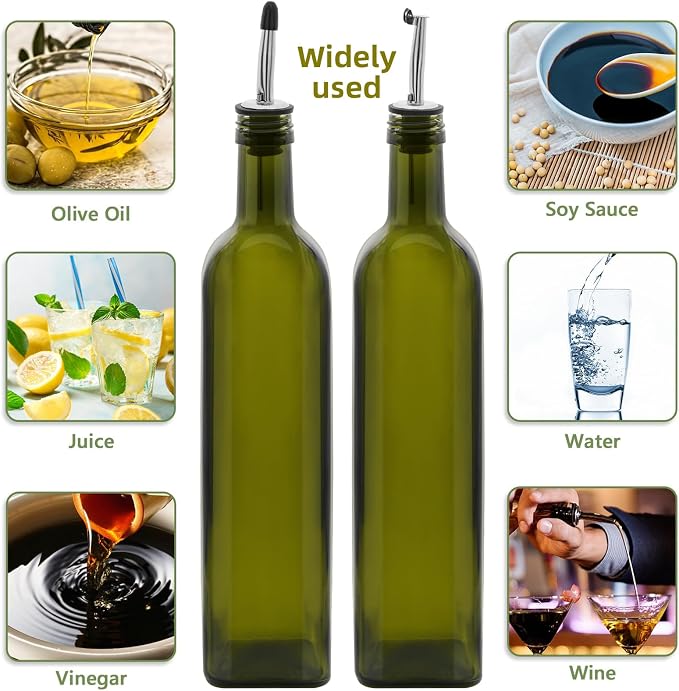 4Pcs 25 oz Olive Oil Dispenser Bottle,750 ml Glass Oil and Vinegar Dispenser Set with Pourers and Funnel ，Oil Bottles for Kitchen Large capacity oil bottles (Green 4pcs)