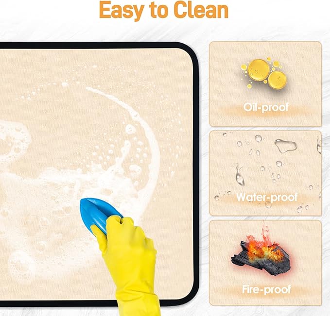 Heat Resistant Mat for Air Fryer, 16 x 24in Heat Resistant Mat for Countertop, Fireproof Silicone Countertop Protector Appliance Slider for Air Fryer, Coffee Maker, Toaster, Oven (Khaki)