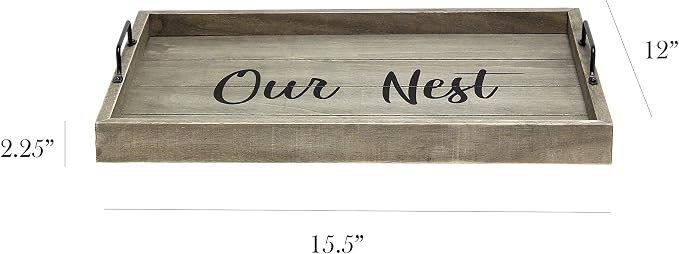 Elegant Designs HG2000-RGO Decorative Wood Serving Tray w/Handles, 15.50" x 12", Our Nest (Pack of 4)