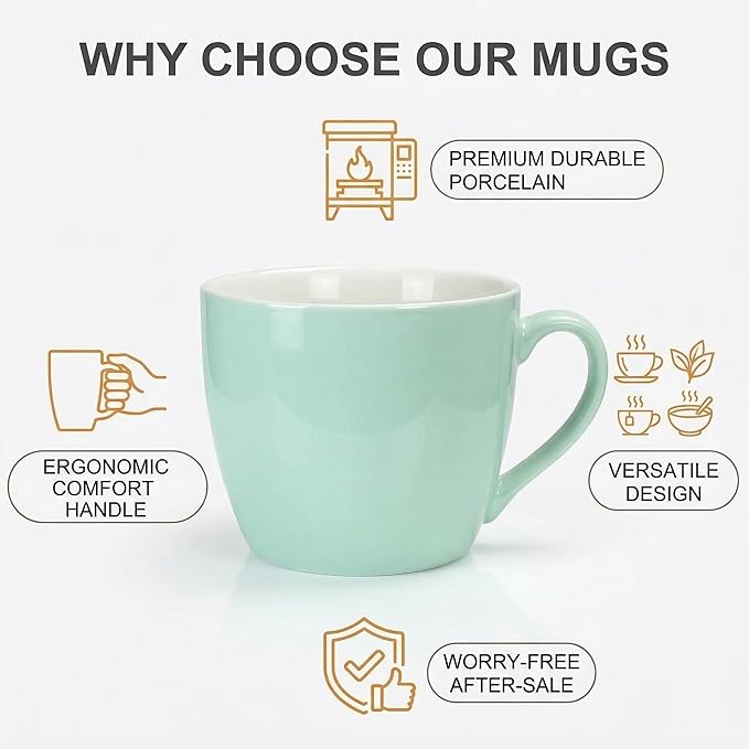 MECOWON 30 OZ Porcelain Coffee Mugs, Set of 2 Large Mugs for Soup, Cereal and Salad (Turquoise)