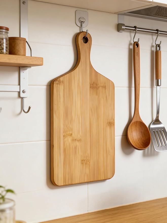 Small Bamboo Cutting Board for Kitchen (13'' x 6.5''), Wooden Cutting Board with Handle, Charcuterie Board, Cheese Board, Decorative Wooden Serving Board