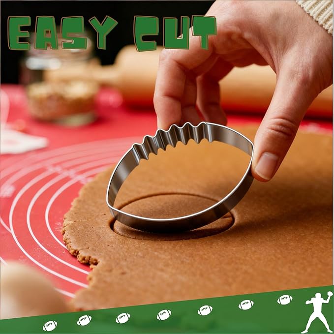 Football Cookie Cutter, Stainless Steel with Sawtooth Detail - Oval American Football Baking Tool for Tailgate, Sports Theme Party Treats, Fan Gifts (4x2.8 inch)