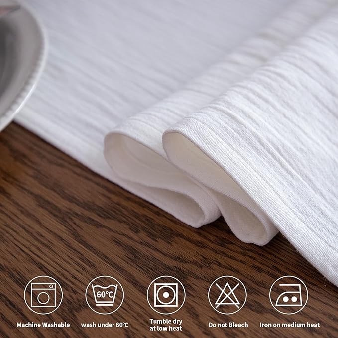 Simple&Opulence Linen Cotton Table Runner - 14 x 108 Inch, Farmhouse Linen Table Runner with Fringed Edges for Bohemian Rustic Wedding, Bridal Shower, Dinner （ White ）