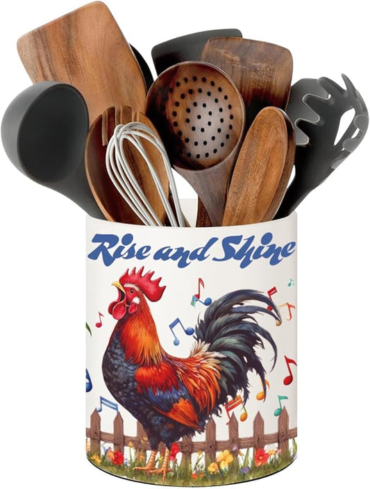 Rooster Kitchen Decor, 6.5inch Ceramic Utensil Holder with Rooster Design, Rustic-Style Indoor Kitchen Utensil Storage Rack, Ideal for Spoon Storage and Cooking Tools,Gift for Kitchen Organizers