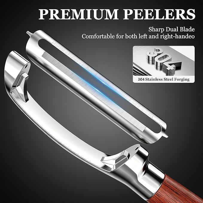 Vegetable Peeler, Premium I-Shape Potato Peeler, Stainless Steel Multifunctional Kitchen Peeler Real Wood Handle Ultra Sharp Blade Vegetable, Potato, Fruit