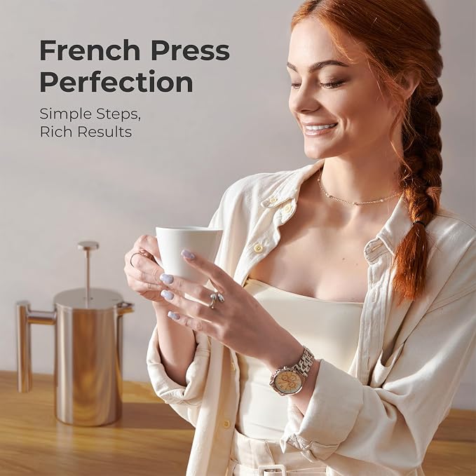 MuellerLiving French Press Coffee Maker 34oz, Stainless Steel French Press Coffee, 4 Filter Heat Resistant Double Insulated, Rust-Free, Food Grade, Dishwasher Safe Coffee Pot | 34oz | Stainless Steel | 4 Filter Heat Resistant Double Insulated | Rust-Fr...