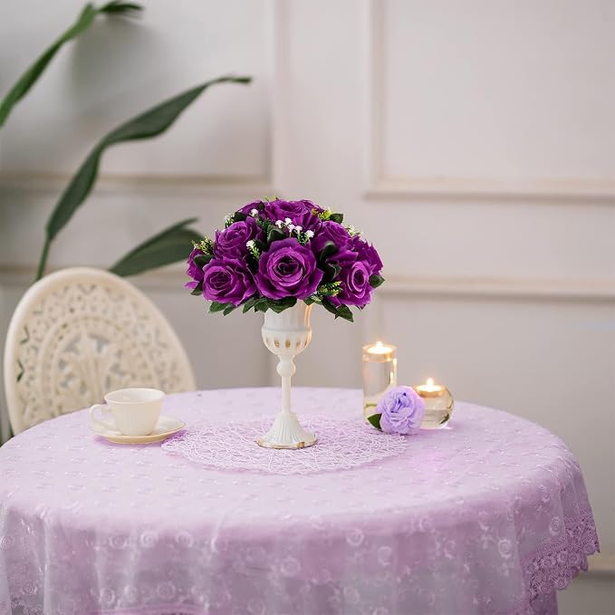 BLOSMON Flower Balls Wedding Rose Centerpieces 10 Pcs Purple Fake Flowers with Base Kissing Balls Decor Artificial Floral Arrangements Flower Bouquet of Roses Home Party Table DIY Decorations