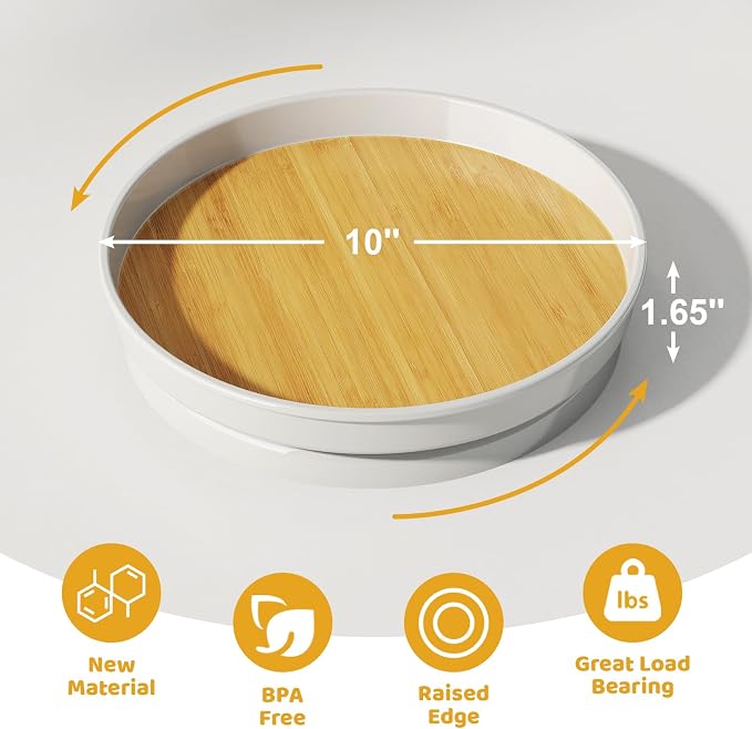 LAMU 2 Pack Lazy Susan Organizer, 10'' Lazy Susan Turntable for Cabinet, Table Top, Refrigerator, Kitchen, Pantry Fridge Organizers and Storage, Rotating Spice Organizer, Oak