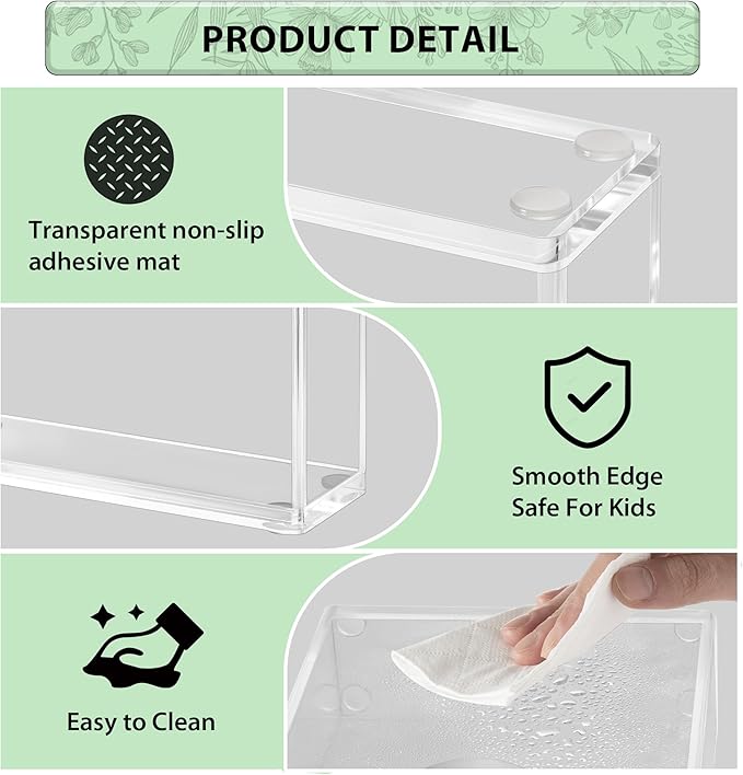 Clear Acrylic Napkin Holder for Table, Elegant Non-Slip Guest Towel Tray for Bathroom, Waterproof Vertical Tissue Dispenser for Kitchen, Dining, Bar, Office or Restaurant Square with rounded corners