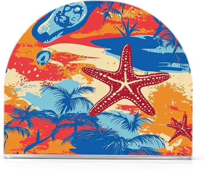 Napkin Holder Acrylic Napkin Holder for Table Kitchen Party Restaurant U Shaped Upright Napkin Dispenser Organizer Bright Summer Beach Starfish and Palm Tree