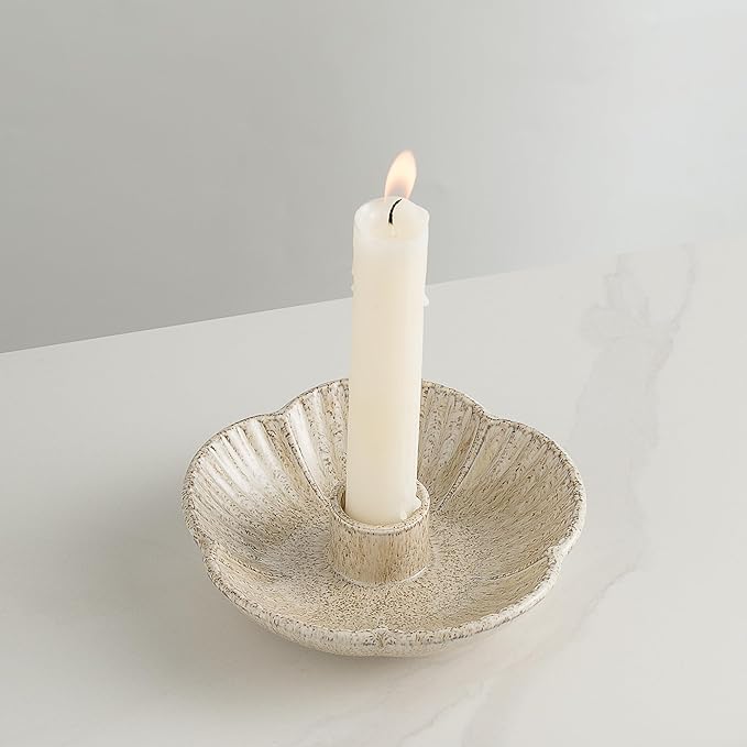 Ceramic Candle Holder, Candlestick Holder for Candles,Incense, Santo Palo, Rustic Vintage Home Decor for Halloween Christmas Weddings, Dining Room Table & Living Room Display (Camel)