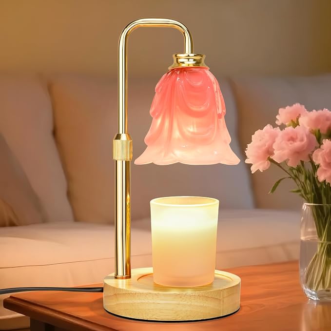 XJZJY Candle Warmer Lamp with Timer Dimmer, Adjustable Height Pink Tulip Candle Wax Warmer, Christmas Birthday Gift for Mom Women, House Warming Gifts for New Home Bedroom Decor,Milky Pink