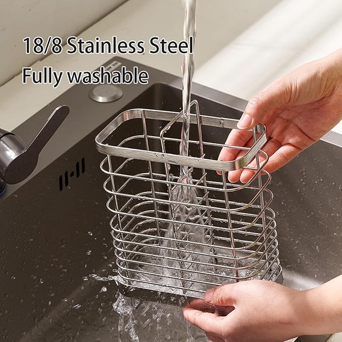 Kitchen Utensil Drying Rack, 18/8 Stainless Steel Chopsticks Spoon Fork Knife Basket Flatware Storage Drainer, Cutlery Holder for Kitchen Counter （6.1x2.95x6.5 inch）
