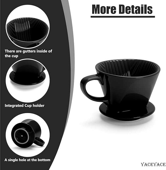 Coffee Pour Over, Ceramic Coffee Dripper with Single Hole, Black Ceramic Coffee Dripper, Slow Filter for Travel, Home, Camping, Office