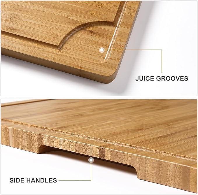 24" Bamboo Cutting Boards for Kitchen, Extra Large Wood Cutting Board with Deep Juice Groove and Handle, Over the Sink Chopping Board, Heavy Duty Butcher Block for Turkey, Meat, Vegetables, BBQ